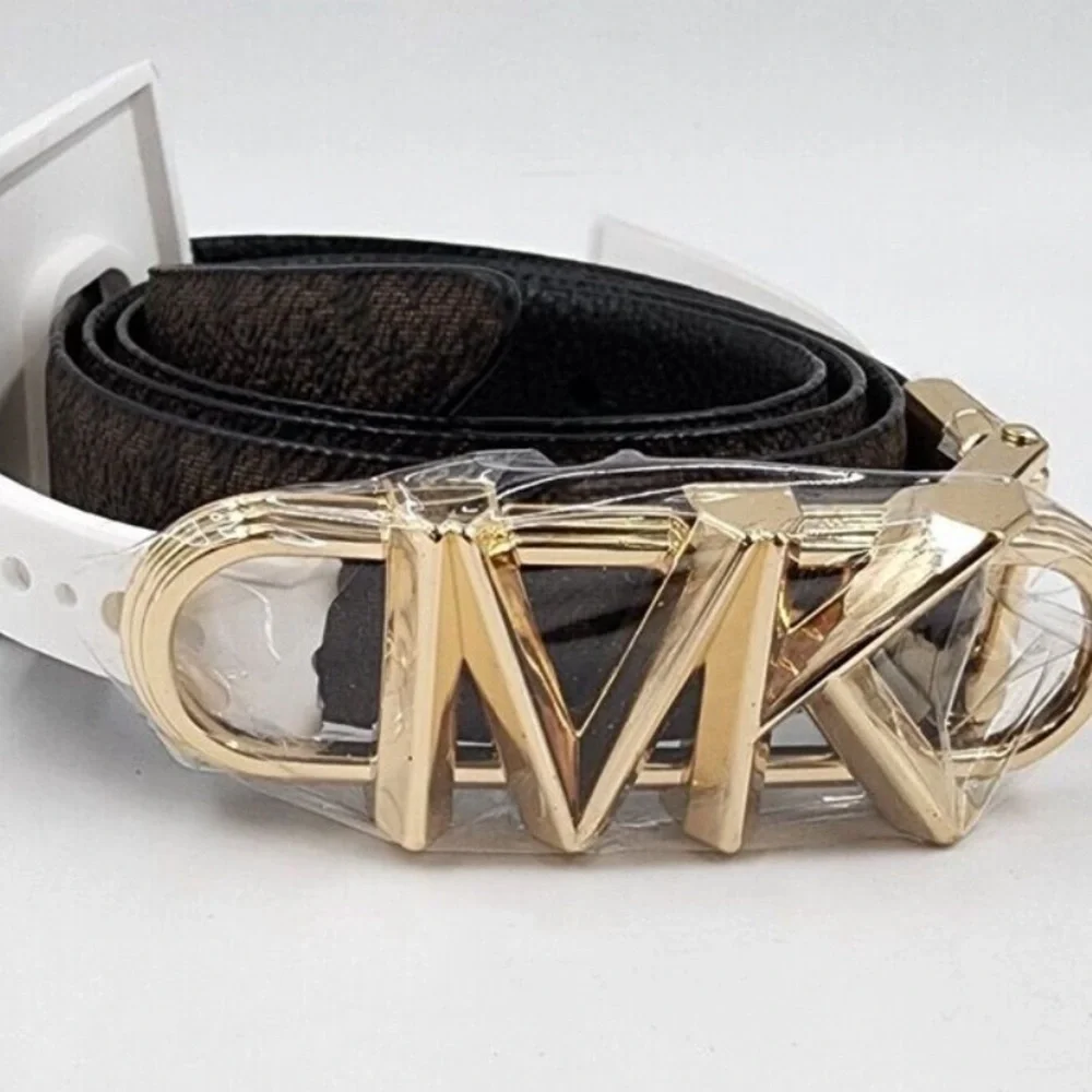 Michael Michael Kors 25mm Reversible Logo Belt Sz Medium Black-Brown / Gold NEW